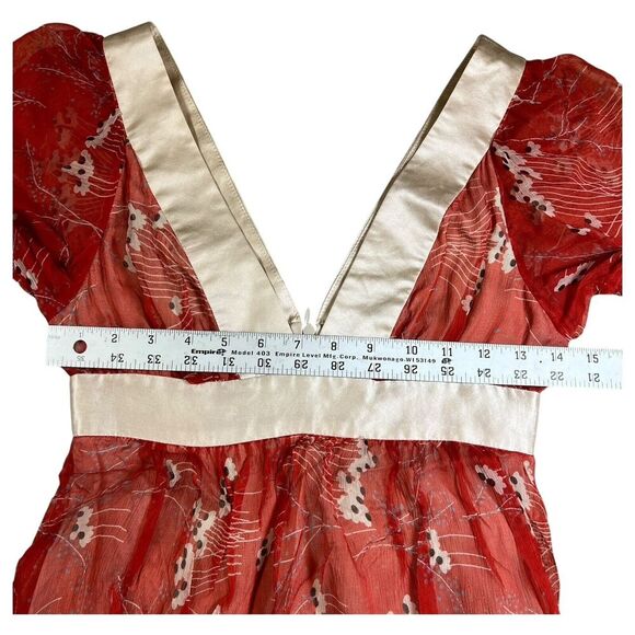 Development by Erica Davies Red Floral Sheer 100% Silk Floral Print Dress Size 0 - Picture 4 of 7